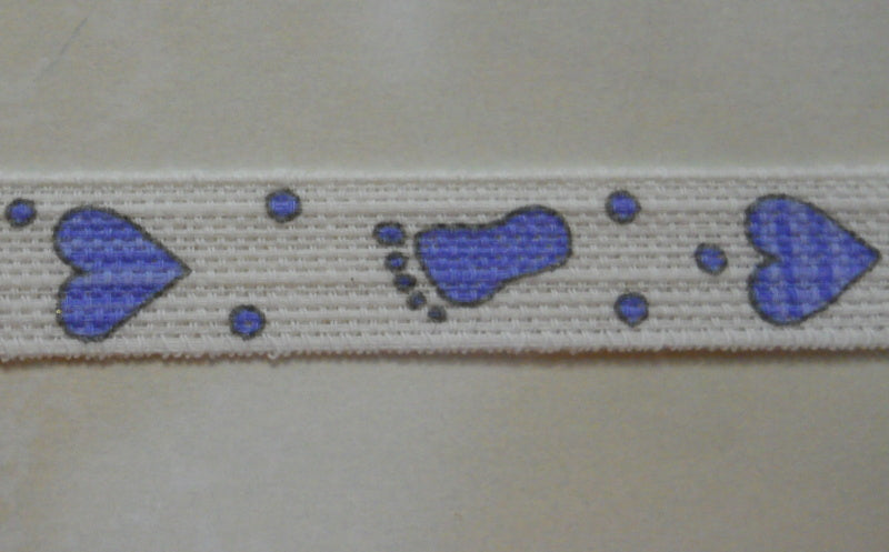 Nastro "Piedini - Cuori - Ciucci" Azzurro H 15 mm