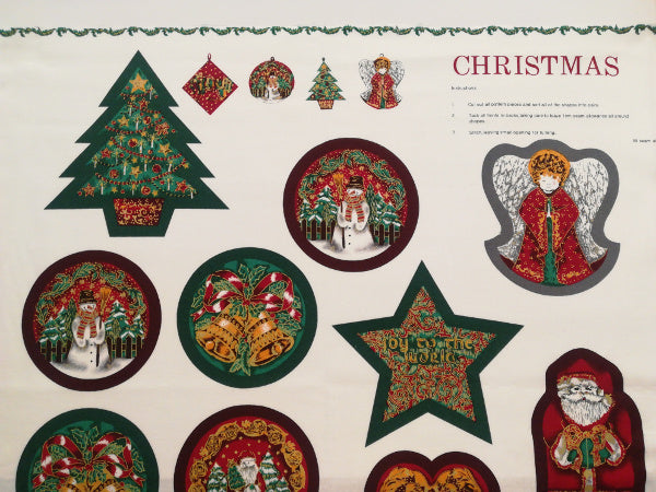 Pannello in tessuto americano stampato con motivi decorativi natalizi da ritagliare, imbottire e cucire