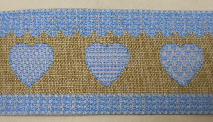 Nastro "Coeurs" azzurro e avana H 32 mm