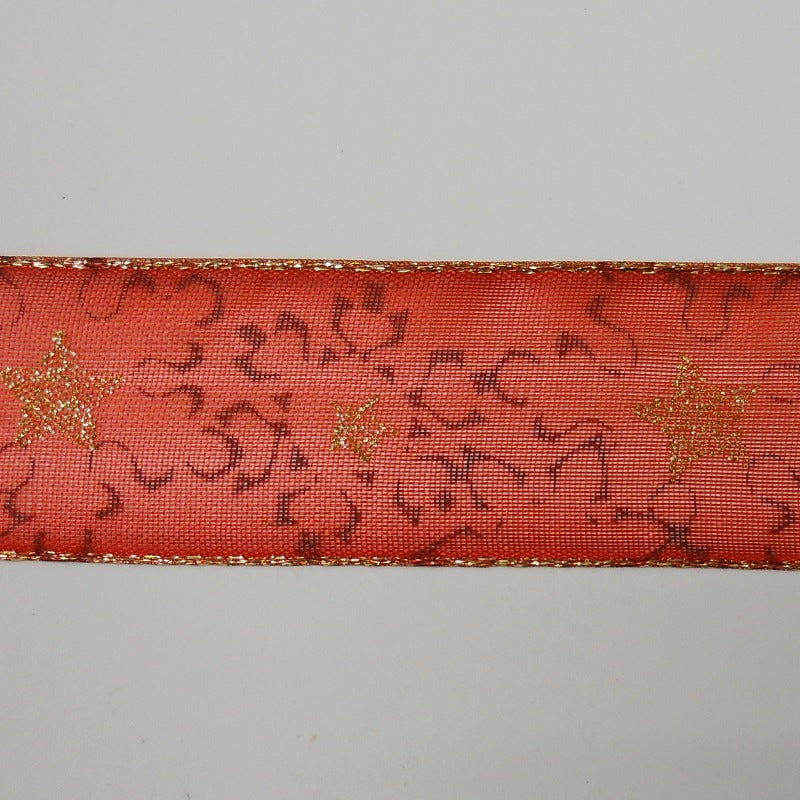Nastro Organza "Stelline" Rosso/Oro - 25 mm
