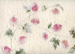 Carta Cotone con inserti floreali - Rametti con petali Rosa e Foglie (A10) - La Bottega delle Idee - Rimini