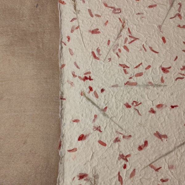 Album foto con carta di gelso con inserti floreali "petali fucsia" e dorso in Lokta Wax Cotton terra