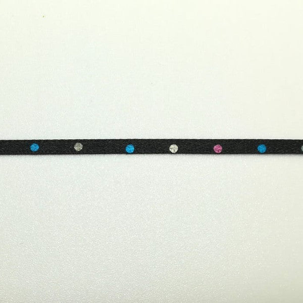 Nastro raso Nero a pois Multicolor H 3 mm – La Bottega delle Idee
