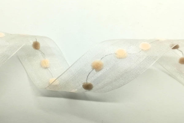 Nastro "Organza con pon pon" Cipria - H 35 mm