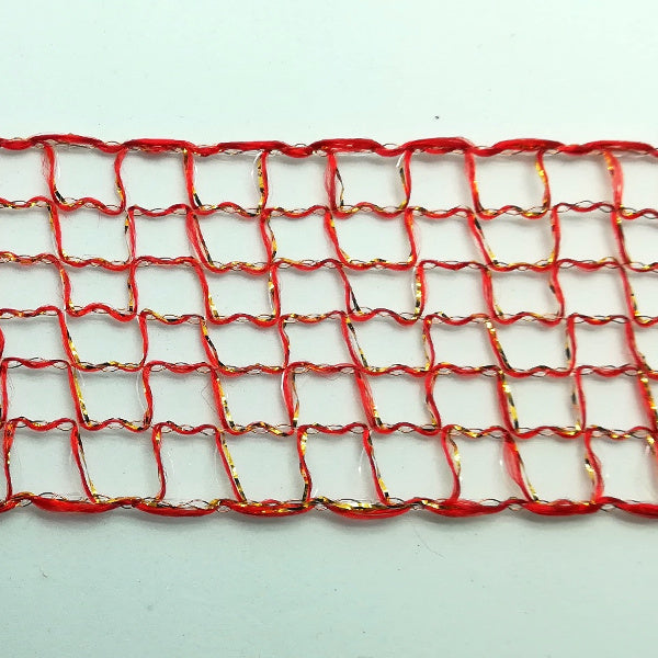 Nastro Rete Rosso e Oro - H 40 mm