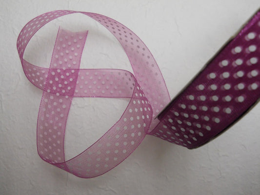 Nastro in Organza "Pois" Bianco su fondo Ciclamino"
