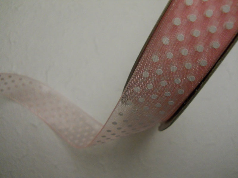 Nastro in Organza "Pois" Bianco su fondo Rosa"