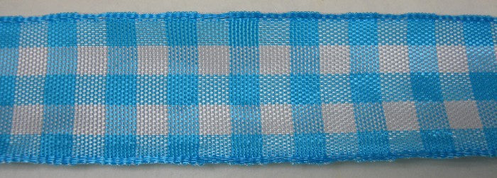 Nastro "Quadri" turchese/bianco 25 mm