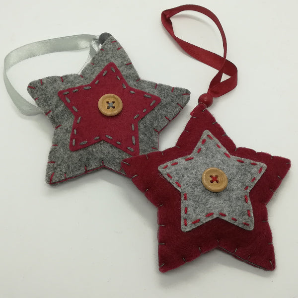 Set 2 stelle in feltro - Grigio e Bordeaux