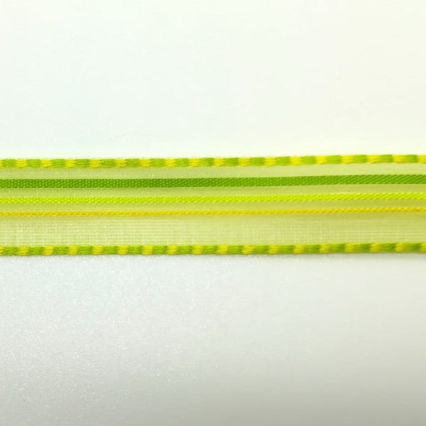 Nastro "Ravenna" organza Verde e Giallo H 15 mm