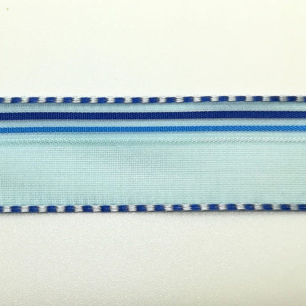 Nastro "Ravenna" organza Azzurro e Blu H 25 mm