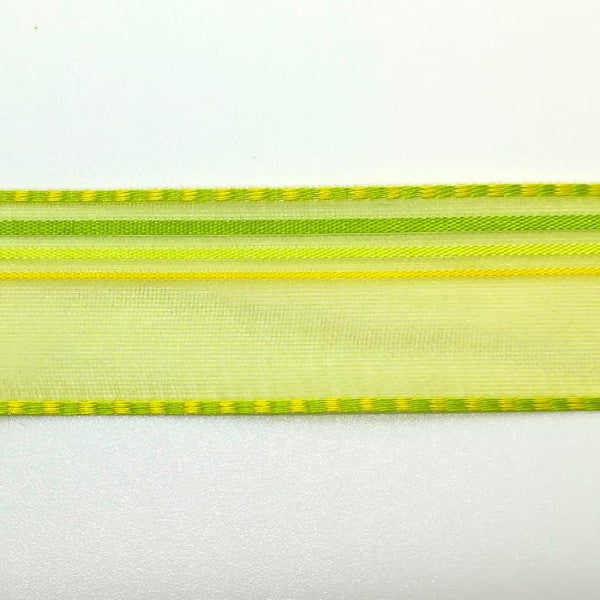 Nastro "Ravenna" organza Verde e Giallo H 25 mm