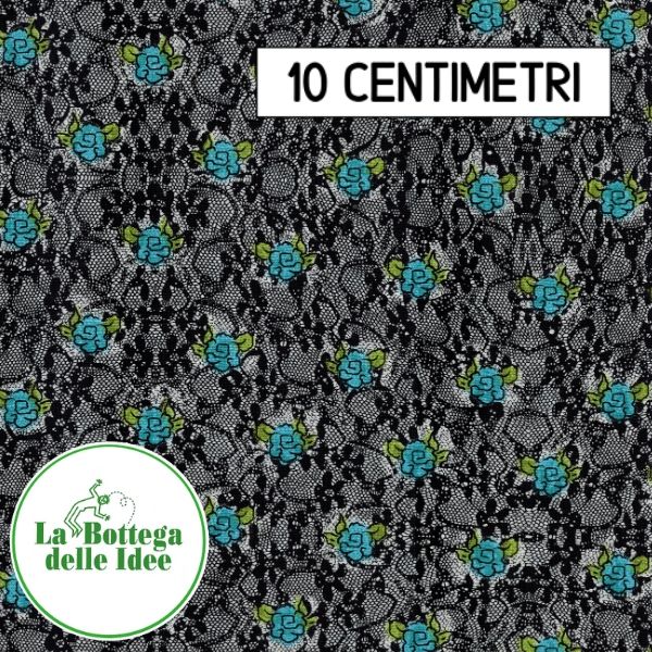 Fantasia Floreale - fiori Turchesi su fondo Nero (Var. 168)