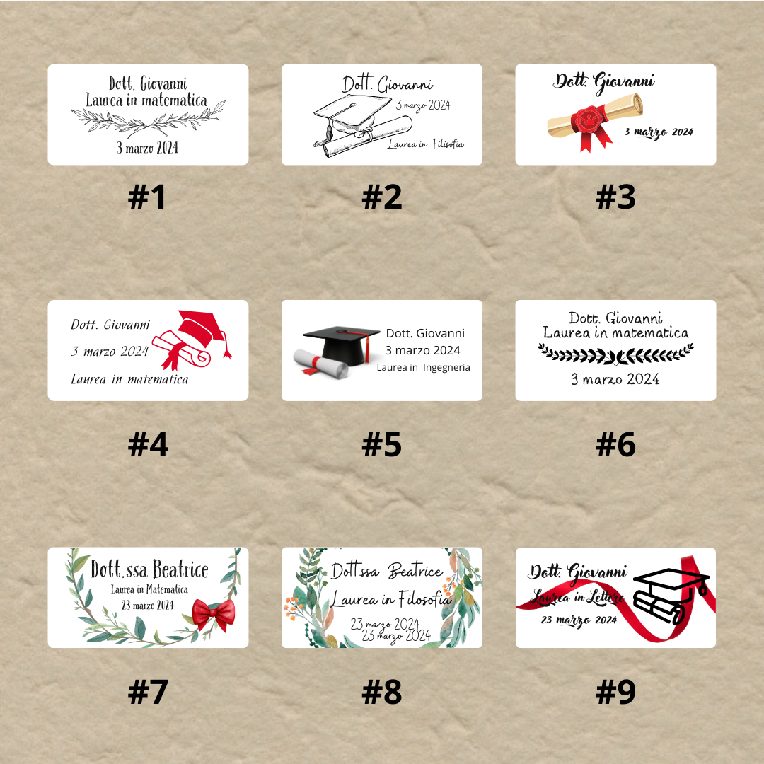 Bigliettini e tags personalizzati per bomboniere di Laurea