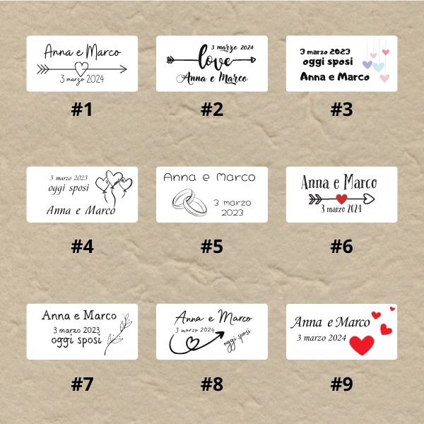 Tag personalizzati per bomboniere Matrimonio (25 pezzi)
