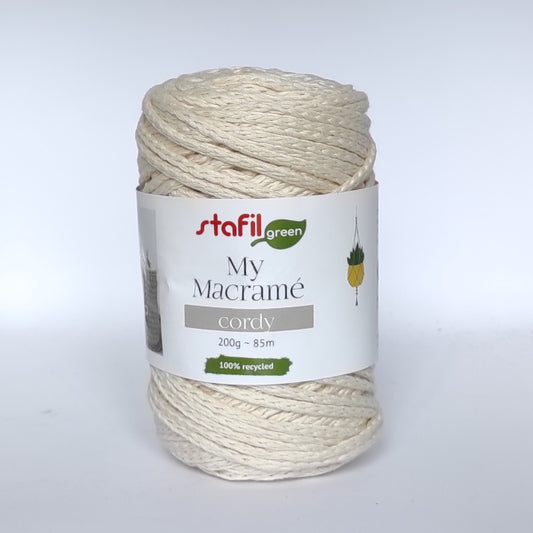 Gomitolo My Macramè Cordy Ø 4 mm in cotone riciclato colore crema per macramè e uncinetto