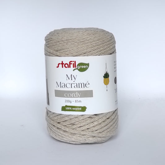 Gomitolo My Macramè Cordy Ø 4 mm in cotone riciclato beige per lavori creativi e accessori moda