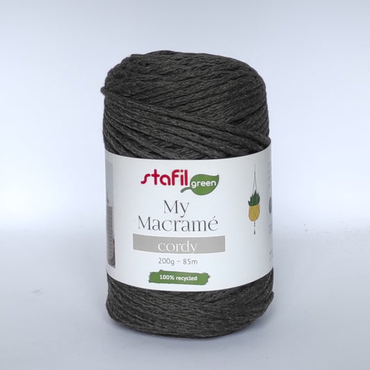Gomitolo My Macramè Cordy Ø 4 mm in cotone riciclato verde militare per portavasi, borse e cuscini