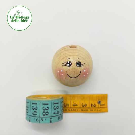testina decorata su base in legno naturale - diametro 40 mm