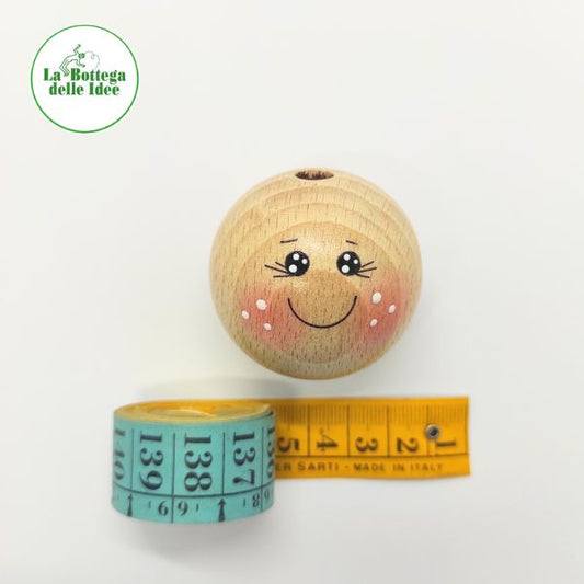 Testina decorata su base in legno naturale - diametro 45 mm