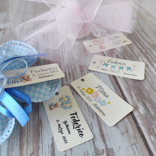 Bigliettini-Tags Battesimo personalizzati con nome e data