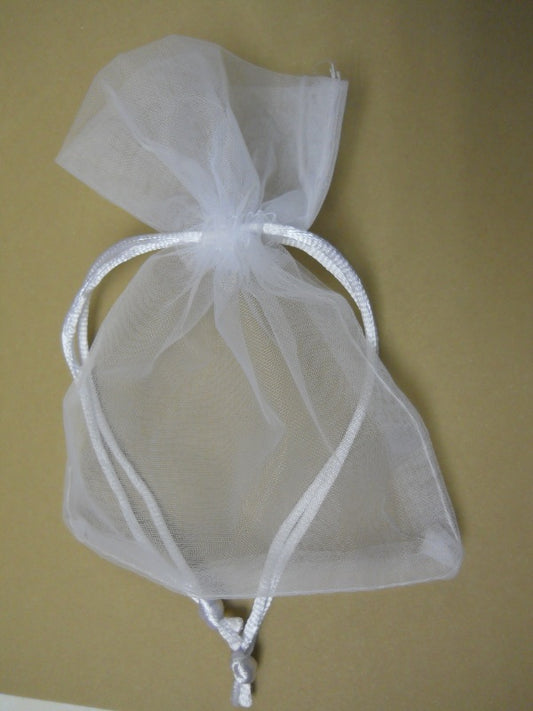 Sacchetto in organza trasparente colore bianco per confezione bomboniere