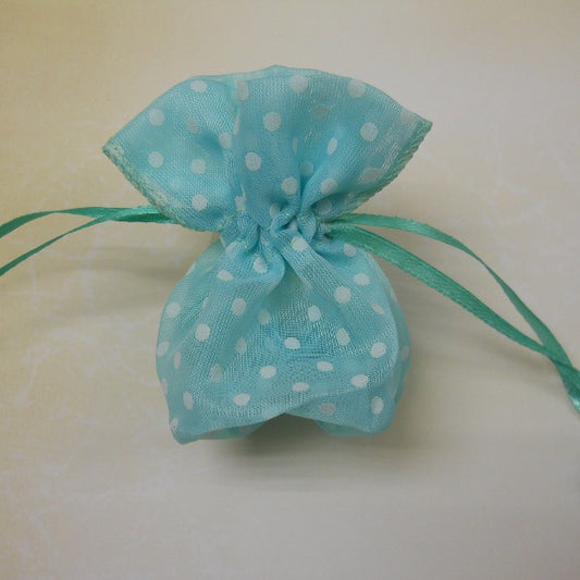 Sacchetto mini in organza a pois con fondo a soffietto per confezione bomboniere tiffany