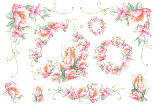 Carta di Riso motivo fate e fiori rosa - DFS044