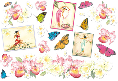 Carta di Riso motivo farfalle e fiori - DFS053