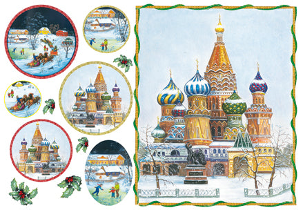 Carta di Riso motivo rosoni con paesaggio invernale russo - DFS090