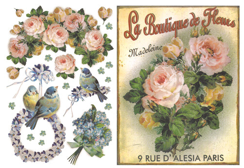 Stamperia carta di riso per Découpage motivo la boutique de fleurs