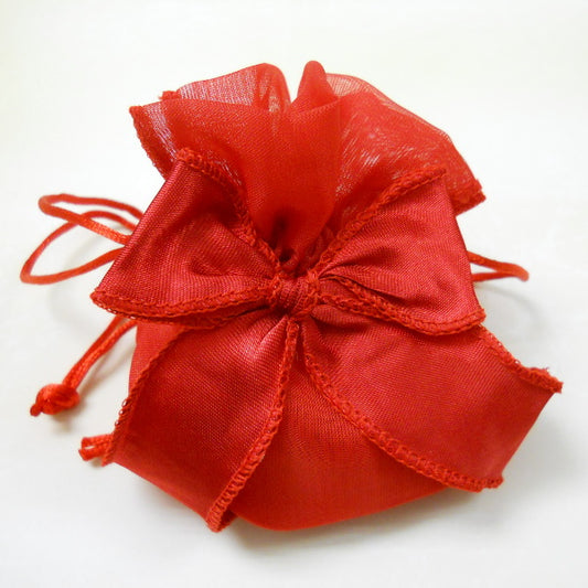 Sacchetto in organza con base a soffietto e fiocco per confezione bomboniere - rosso