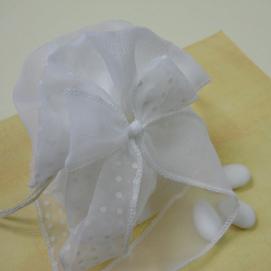 Sacchetto grande in organza pois con base a soffietto e fiocco per confezione bomboniere