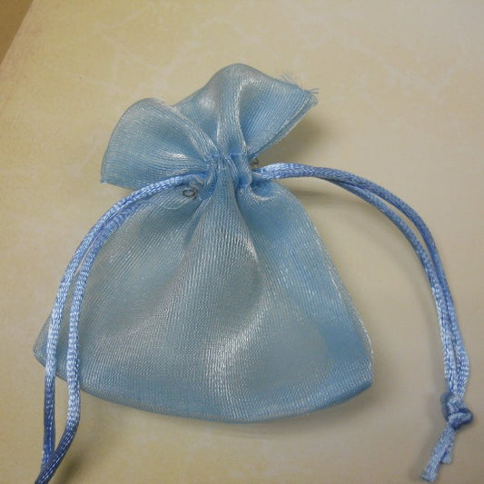 Sacchetto in organza lucida colore azzurro per confezione bomboniere