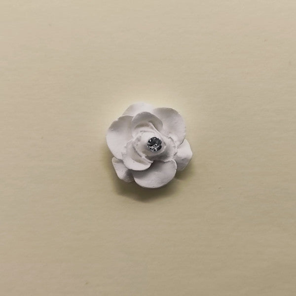 Rosellina con strass in gesso bianco per confezione bomboniere