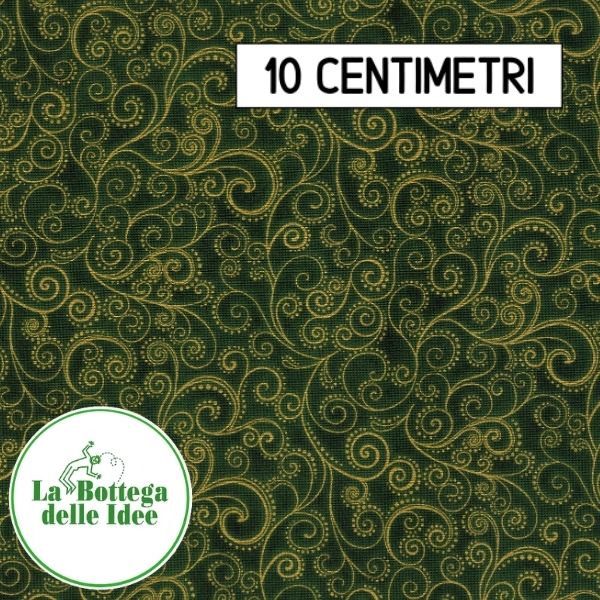 Tessuto americano 100% cotone - ramage oro su fondo verde