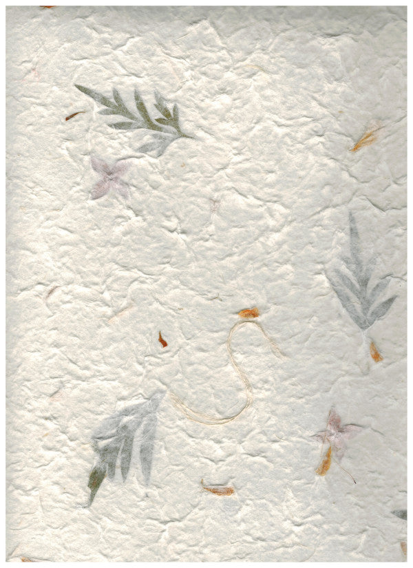 Carta di Gelso con inserti floreali - Petali Gialli, Fiori a stella e Foglie Verdi (A08)