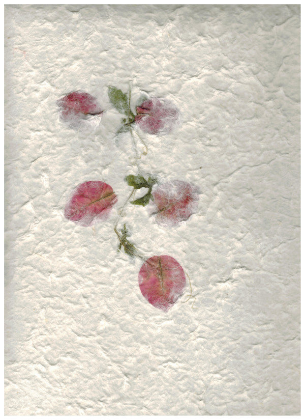 Carta di Gelso con inserti floreali - Rametti con petali Rosa e Foglie (A10)