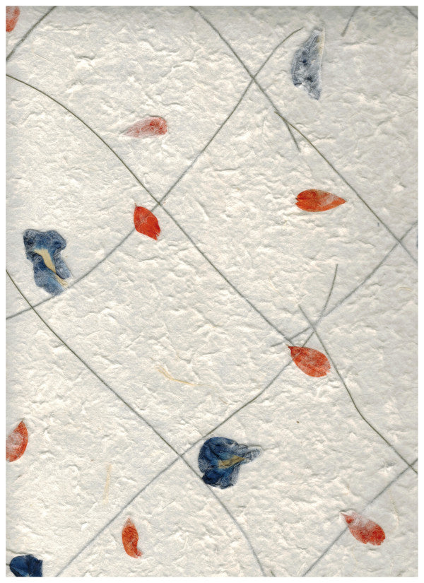 Carta di Gelso con inserti floreali - Petali Blu e Arancioni (A31)