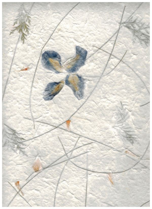 Carta di Gelso con inserti floreali - Fiori Blu e Petali Gialli (SB40)