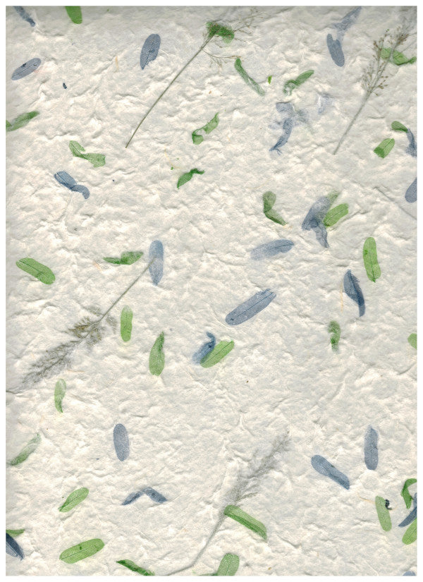 Carta di Gelso con inserti floreali - Petali Blu e Verdi (SG22)