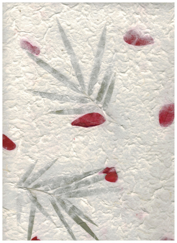 Carta di Gelso con inserti floreali - Petali Rossi e Foglie (SG23)