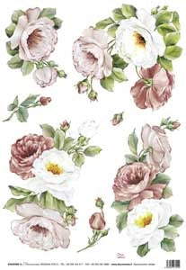 Carta Découpage Evasioni - Cod. S1249 - Peonie Bianche e Rosa