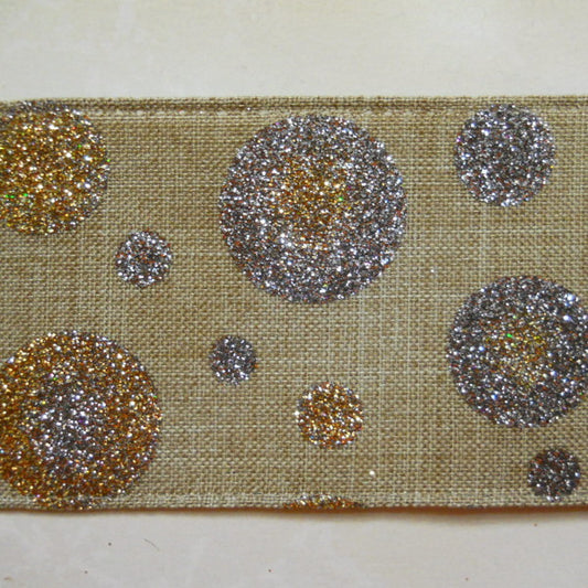 Nastro animato "Lino con bolle Oro e Argento" - 60 mm