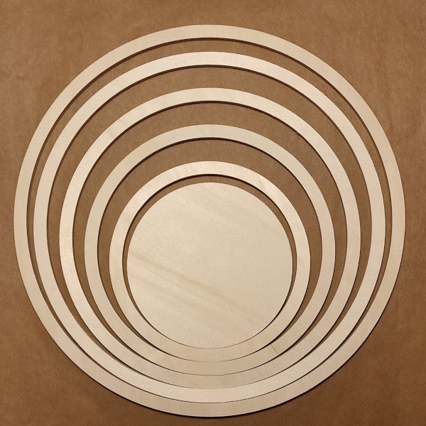 Set 5 anelli + 1 tondo in legno naturale