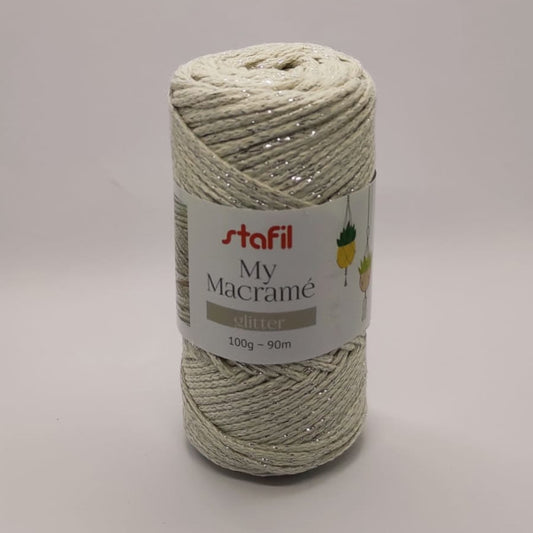 My Macramé Glitter - Filato per macramé colore crema con filo argento