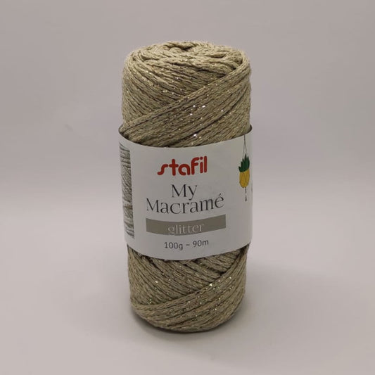 My Macramè Glitter - filato per macramé colore cammello con filo glitter oro