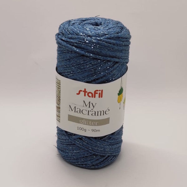 My Macramé Glitter - filato per macramè colore blu indaco con filo glitter argento