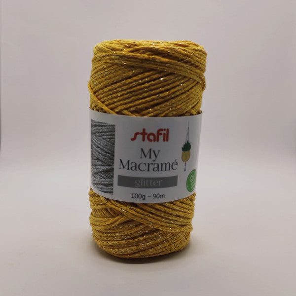 My Macramè Glitter - filato per macramé colore ambra con filo glitter oro