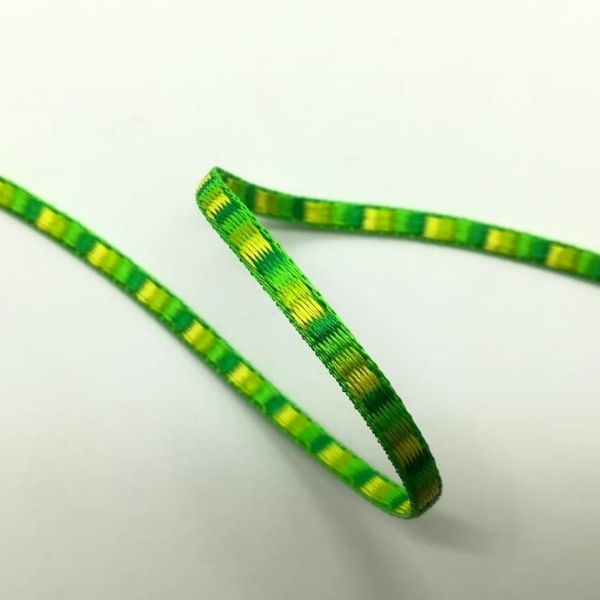 Nastro fantasia quadrettini verde e giallo H 3 mm